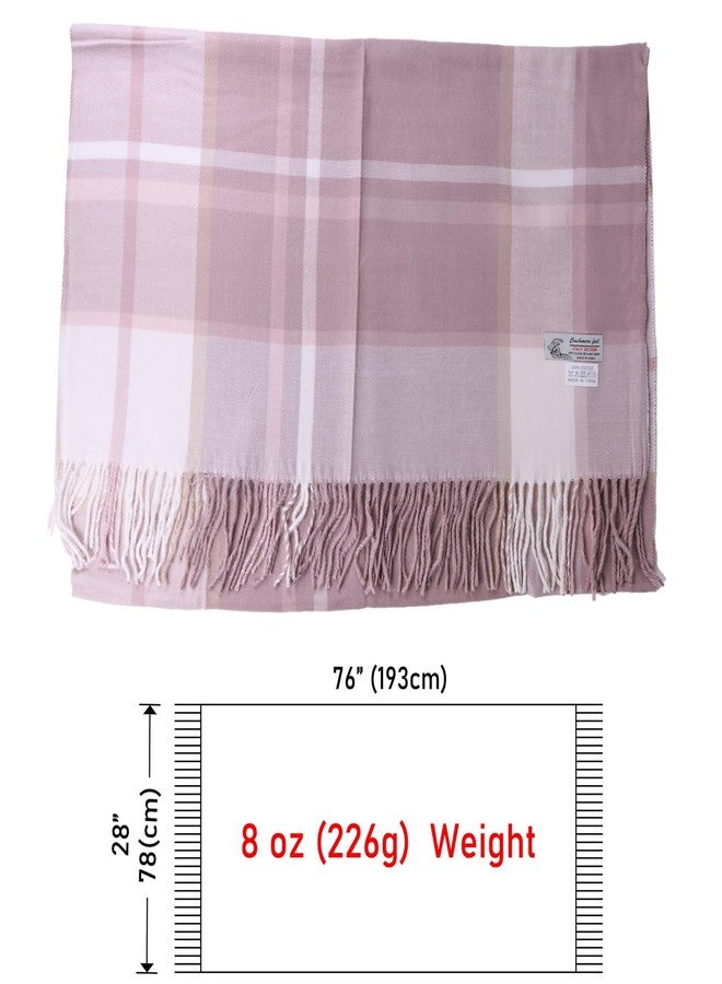 TZ Promise Women Tartan Plaid Scarf Warm Soft Cashmere Feel Giant Winter Shawl Wrap (White-Pink (Check)) - Image 3